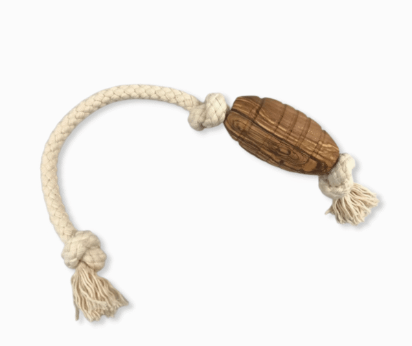 Olivi Balón de rugby de madera de olivo con cuerda para perros - Imatge 2