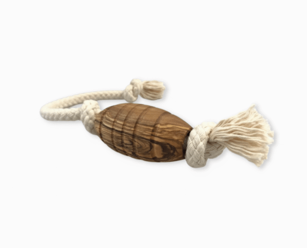 Olivi Balón de rugby de madera de olivo con cuerda para perros - Imatge 3
