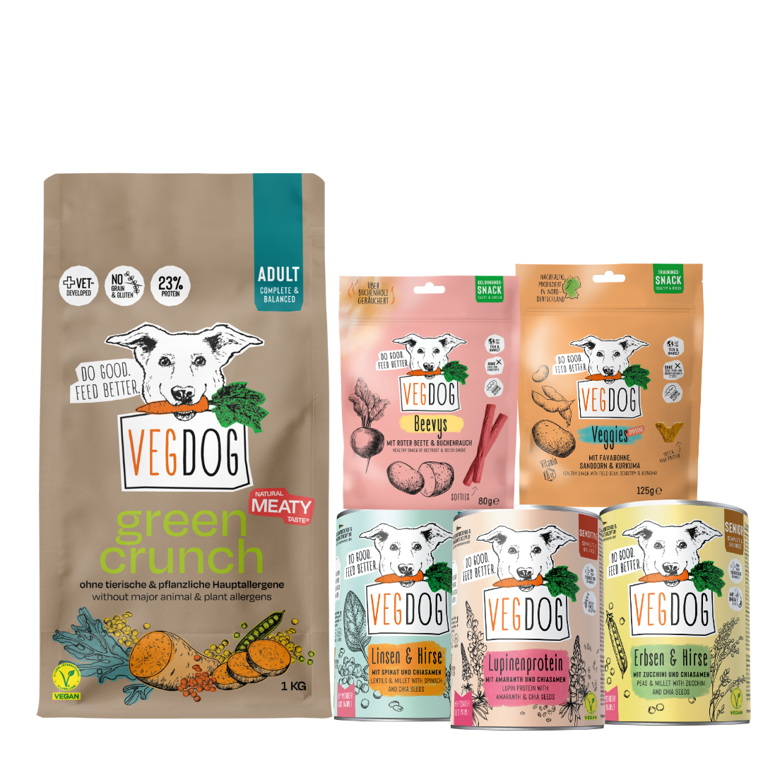VEGDOG Starter Pack Pienso, latas y snacks para perro adulto