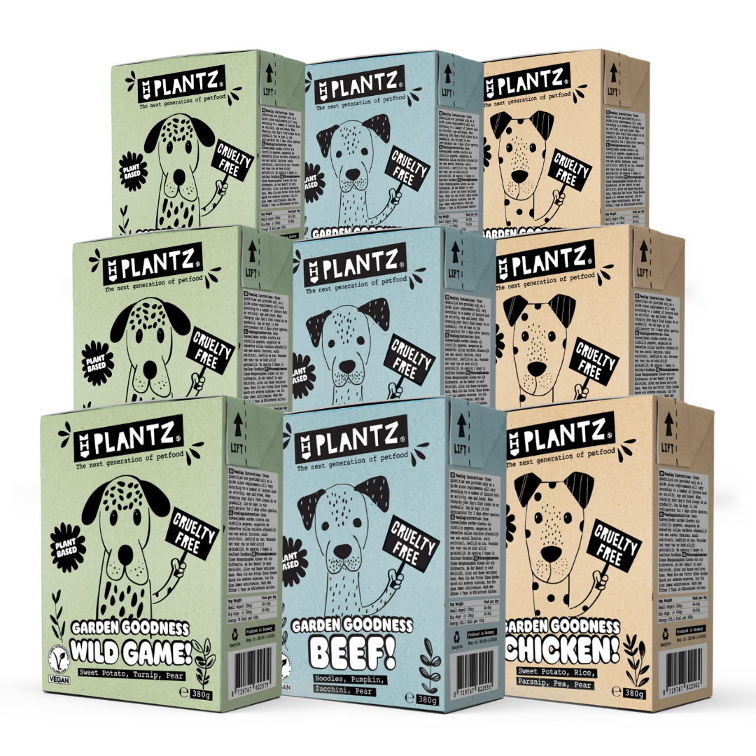 PLANTZ x9 Tetrapaks "No-Pollo/Ternera/Caza" en salsa para perros 380g