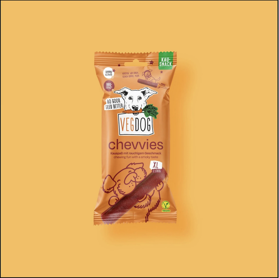 VEGDOG Chevvies Snack XL para perro sabor barbacoa