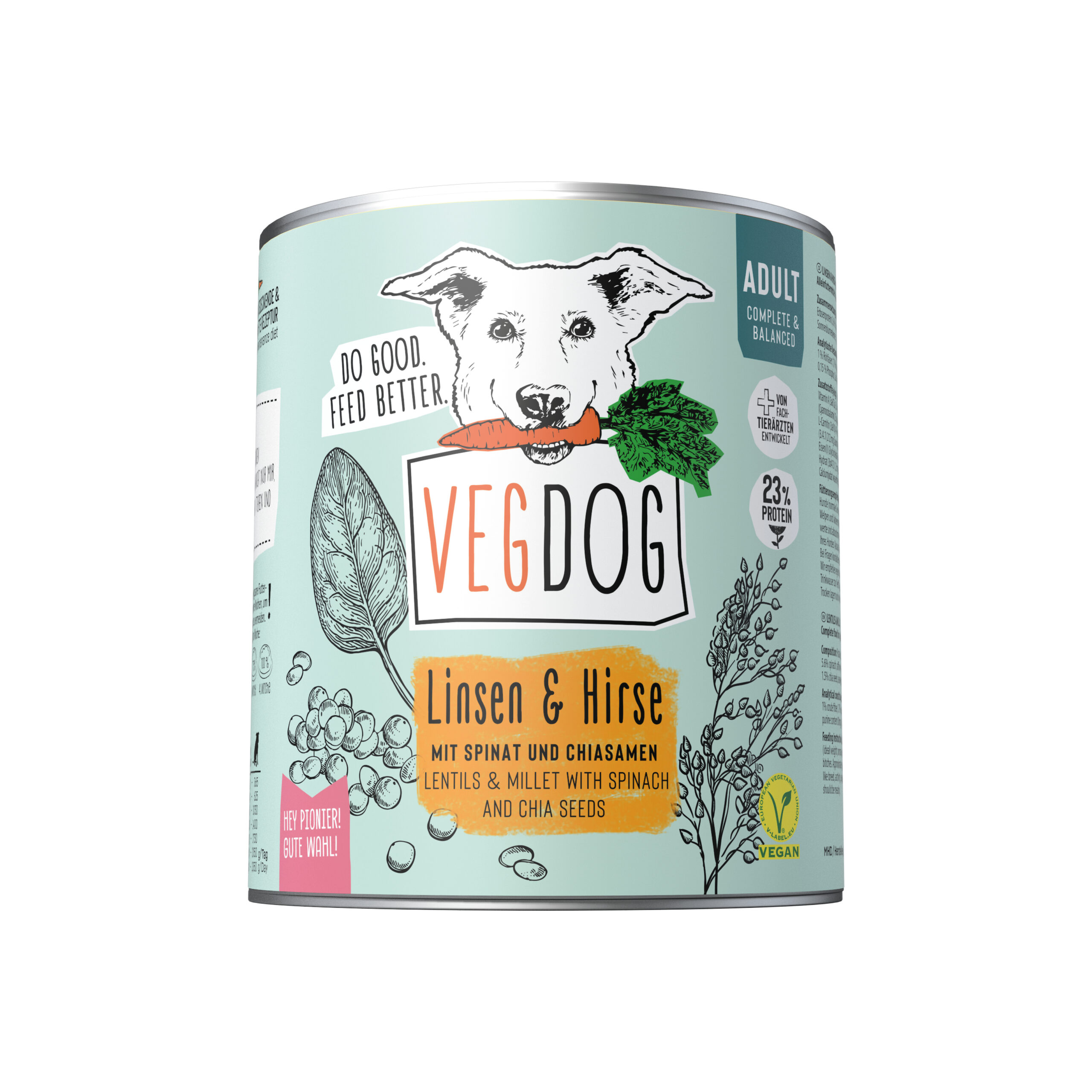 VEGDOG Adult Lentejas y Mijo 800g - Comida húmeda para Perros